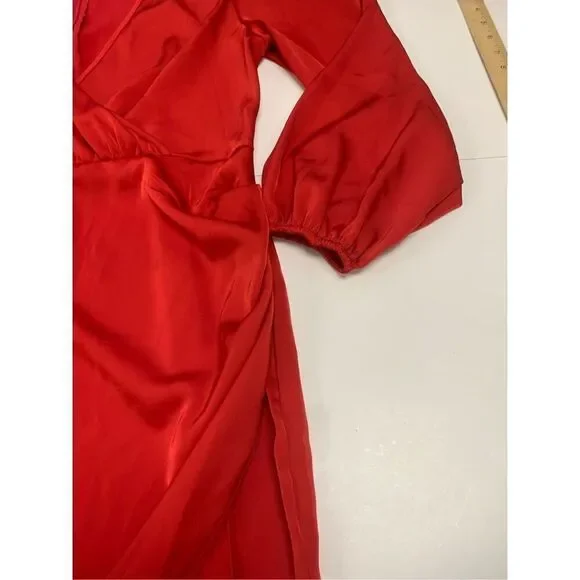 Red Long Sleeve Wrap Style Dress - Picture 3 of 5